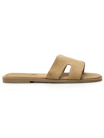Dámske camel semišové šľapky na nízkom opätku