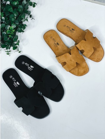 Dámske camel semišové šľapky na nízkom opätku