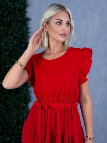 Dámske červené letné šaty s volánmi a opaskom Gerinda