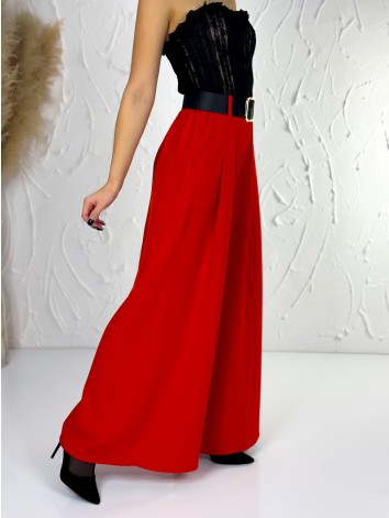 Dámske červené široké nohavice s opaskom Dubaj