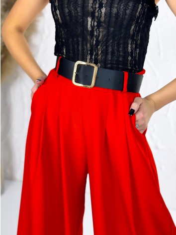 Dámske červené široké nohavice s opaskom Dubaj