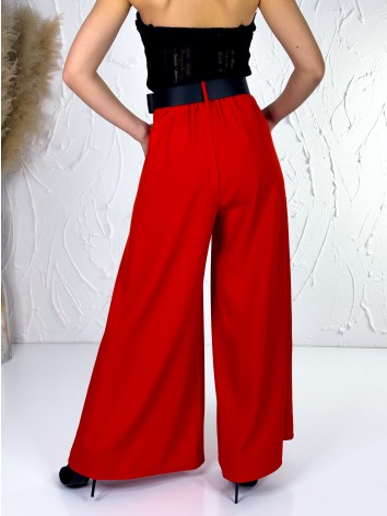 Dámske červené široké nohavice s opaskom Dubaj