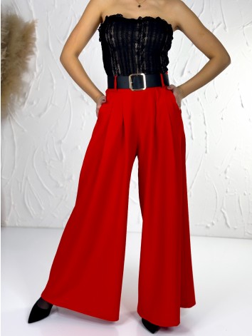 Dámske červené široké nohavice s opaskom Dubaj