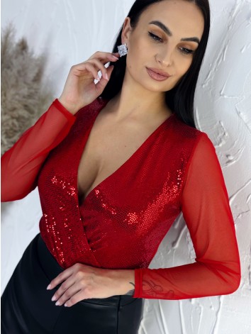 Dámske červené trblietavé body