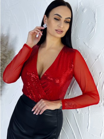 Dámske červené trblietavé body