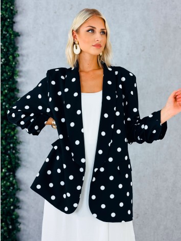 Dámske čierne bodkované oversize sako