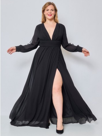 Dámske čierne dlhé spoločenské šaty s rázporkom ALEXA