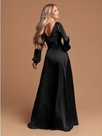 Dámske čierne dlhé spoločenské šaty s rozparkom Olia