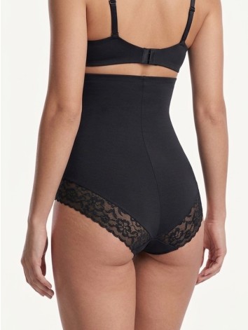 Dámske čierne elastické sťahovacie prádlo s vysokým pásom a čipkou