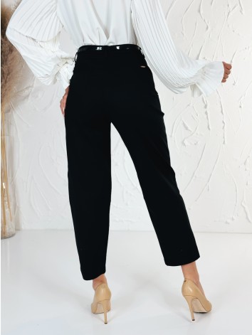 Dámske čierne elegantné nohavice s opaskom aj pre moletky