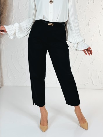 Dámske čierne elegantné nohavice s opaskom aj pre moletky