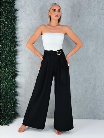 Dámske čierne elegantné široké nohavice so sťahovaním Santorini