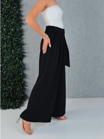 Dámske čierne elegantné široké nohavice so sťahovaním Santorini