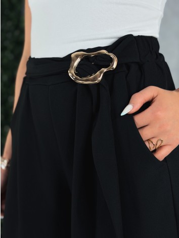Dámske čierne elegantné široké nohavice so sťahovaním Santorini