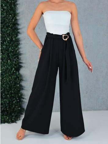 Dámske čierne elegantné široké nohavice so sťahovaním Santorini