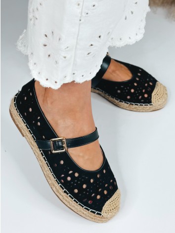 Dámske čierne espadrilky s remienkom a na platforme