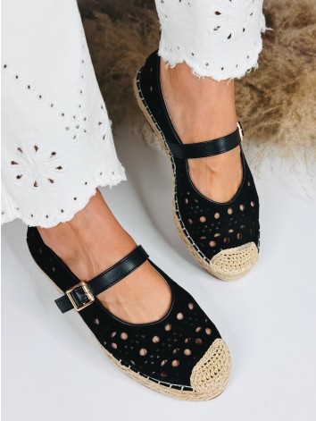 Dámske čierne espadrilky s remienkom a na platforme
