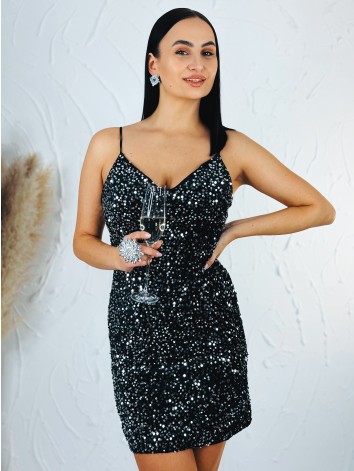 Dámske čierne flitrované šaty na ramienka Stella