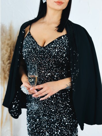 Dámske čierne flitrované šaty na ramienka Stella