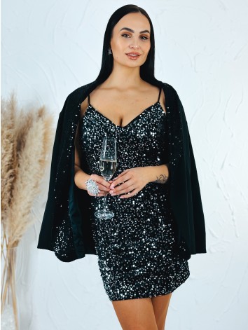 Dámske čierne flitrované šaty na ramienka Stella