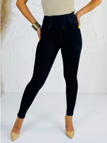 Dámske čierne jeggings s vysokým pásom na gumu – sťahovacie push-up skinny džínsy