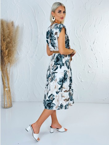 Dámske čierne kvetované šaty s hnedým opaskom