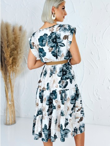 Dámske čierne kvetované šaty s hnedým opaskom