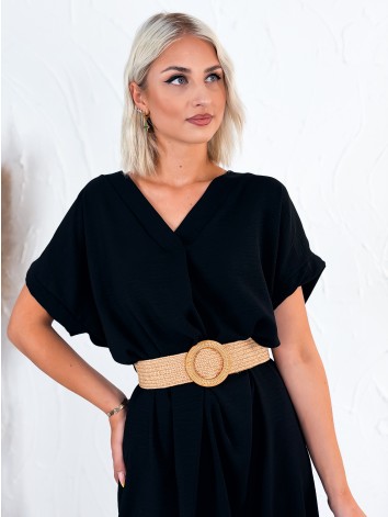 Dámske čierne letné šaty s hnedým opaskom aj pre moletky