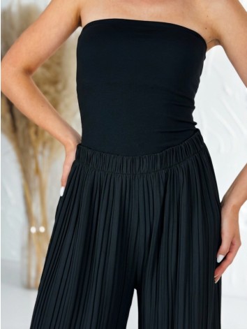 Dámske čierne plisované letné nohavice s vysokým pásom Korfu