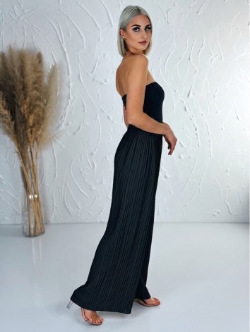 Dámske čierne plisované letné nohavice s vysokým pásom Korfu