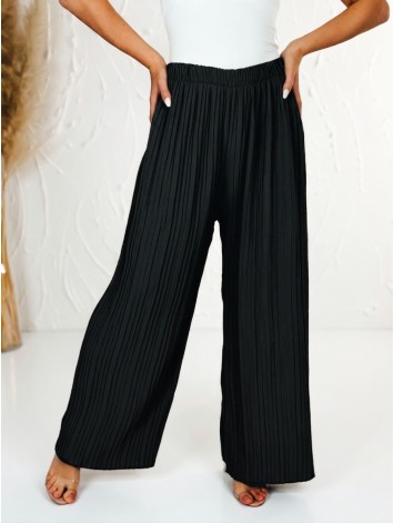 Dámske čierne plisované letné nohavice s vysokým pásom Korfu