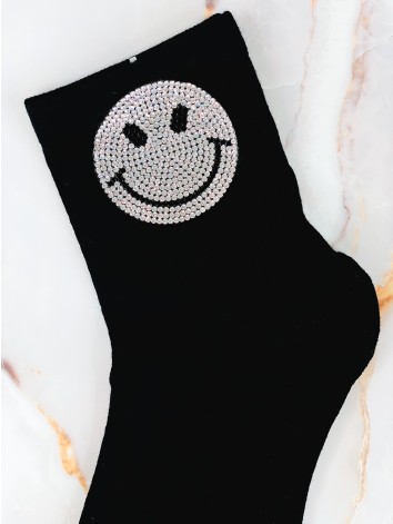 Dámske čierne ponožky s kamienkami SMILE