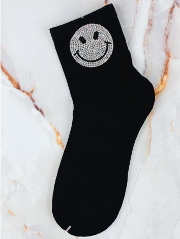 Dámske čierne ponožky s kamienkami SMILE