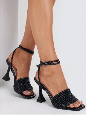 Dámske čierne sandále s ozdobnými kamienkami Lela