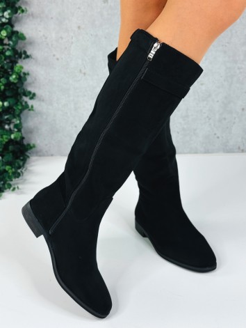 Dámske čierne semišové čižmy pod kolena