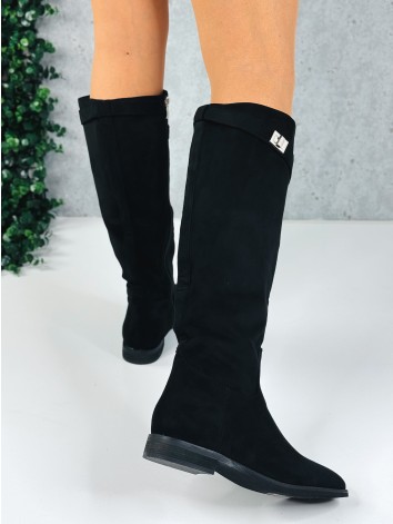 Dámske čierne semišové čižmy pod kolena