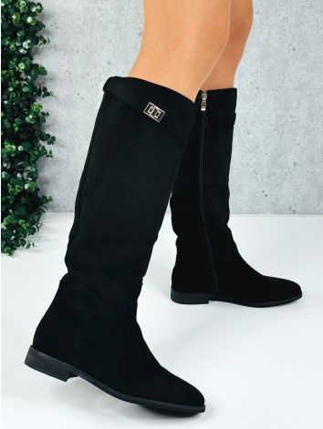 Dámske čierne semišové čižmy pod kolena