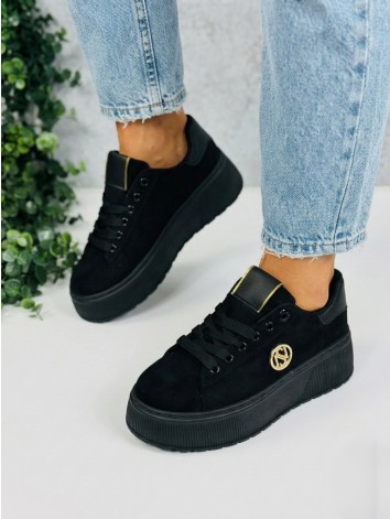 Dámske čierne semišové tenisky na vyvýšenej platforme