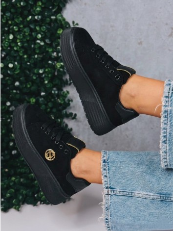 Dámske čierne semišové tenisky na vyvýšenej platforme