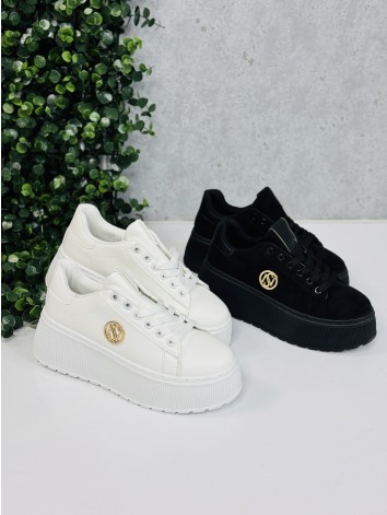 Dámske čierne semišové tenisky na vyvýšenej platforme