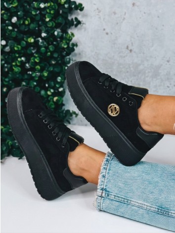 Dámske čierne semišové tenisky na vyvýšenej platforme