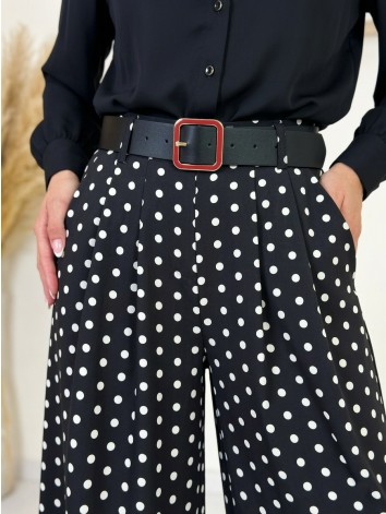 Dámske čierne široké nohavice s opaskom na bodky Dubaj