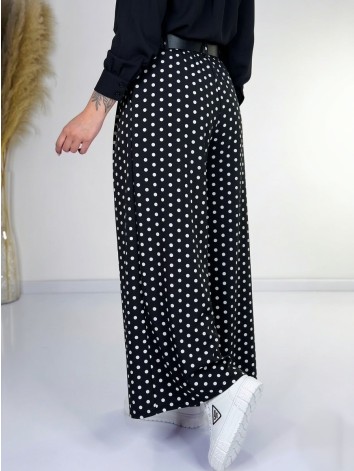 Dámske čierne široké nohavice s opaskom na bodky Dubaj