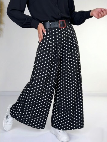 Dámske čierne široké nohavice s opaskom na bodky Dubaj