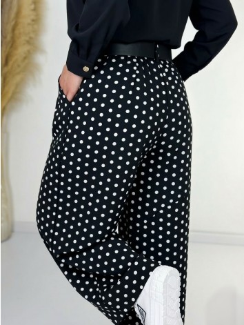 Dámske čierne široké nohavice s opaskom na bodky Dubaj