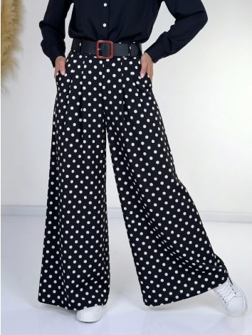 Dámske čierne široké nohavice s opaskom na bodky Dubaj
