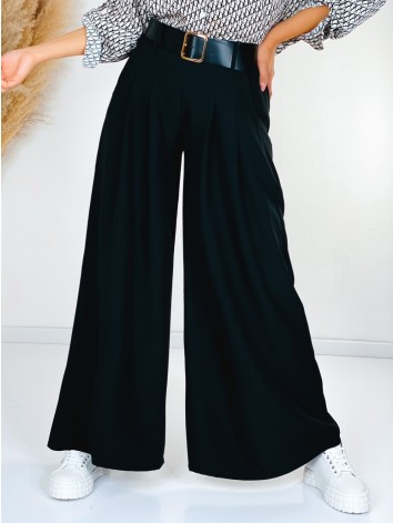 Dámske čierne široké nohavice s opaskom Dubaj