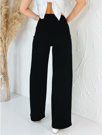 Dámske čierne široké rifle s kamienkami