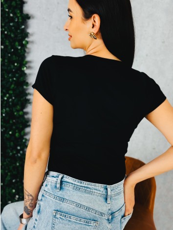 Dámske čierne tričko s potlačou klobúka a slnečníc