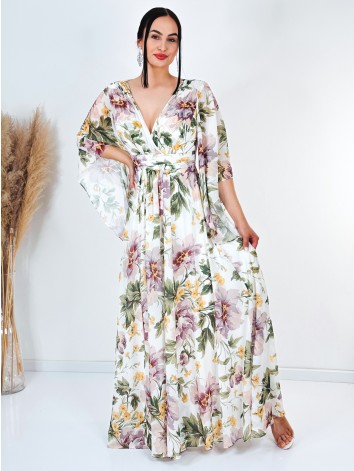 Dámske dlhé biele kvetované spoločenské šaty pre moletky flower